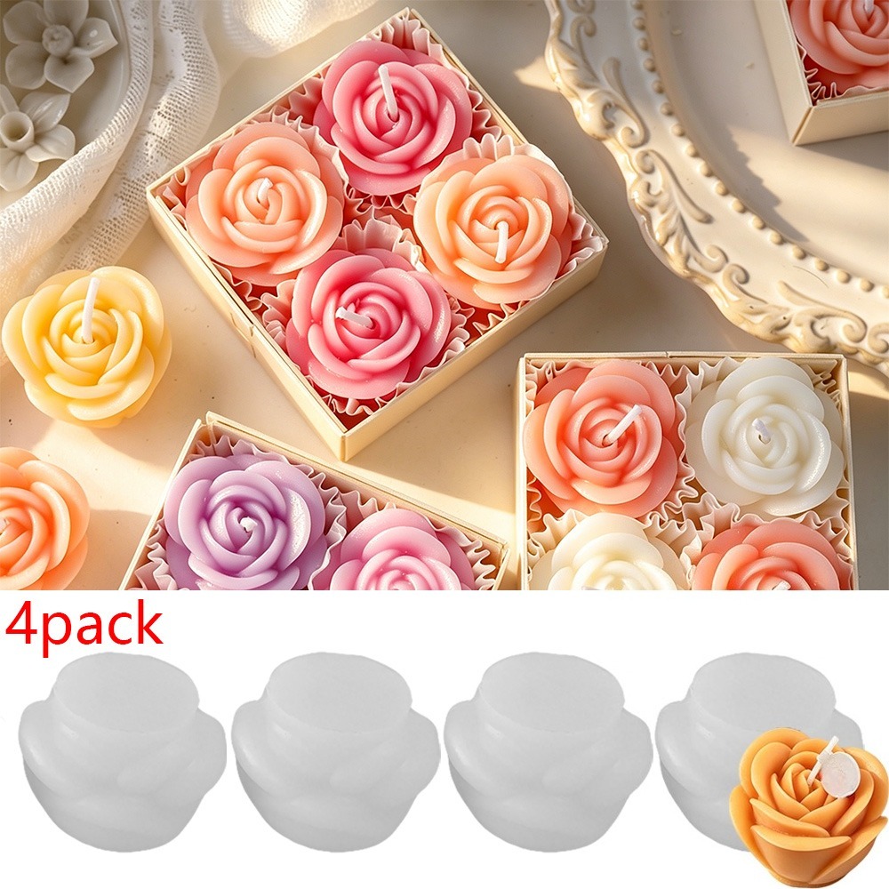 Candle Making Date - 4-delige set rooskaarsen siliconenmal 3D bloemblad