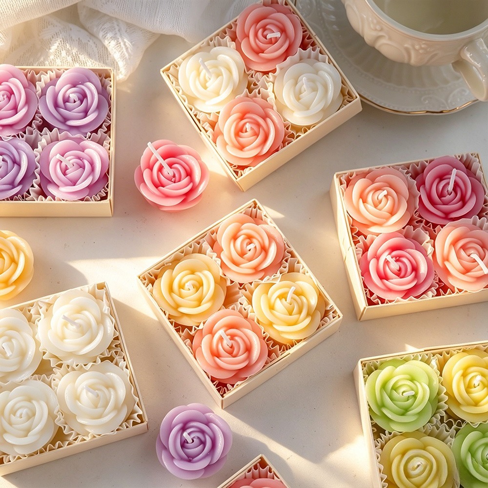 4-delige set rooskaarsen silic - Candle Making Date recensie en prijs